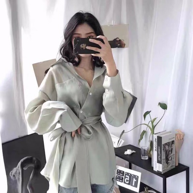 Váy sơ mi thắt nơ eo