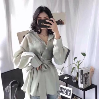 Váy sơ mi thắt nơ eo