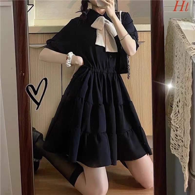 Váy xoè ba tầng nơ cổ HT11