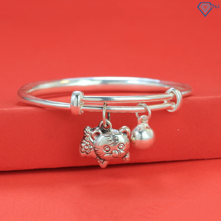 Quà thôi nôi, đầy thàng cho bé - Lắc bạc cho bé khắc tên hình con hổ LTT0069 - Trang Sức TNJ