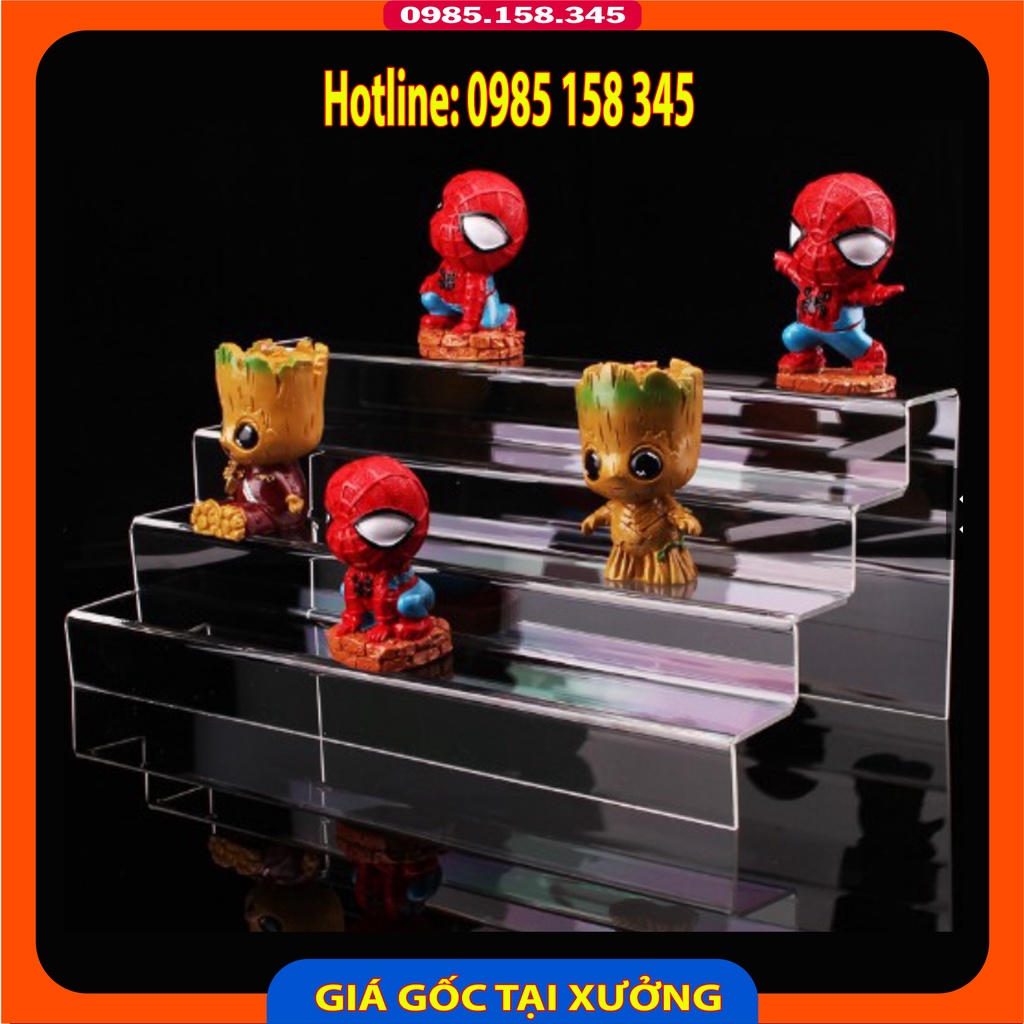 Kệ mica bậc thang 2,3 tầng trưng bày mô hình, sản phẩm, quà tặng, giày dép, trang sức, mỹ phẩm