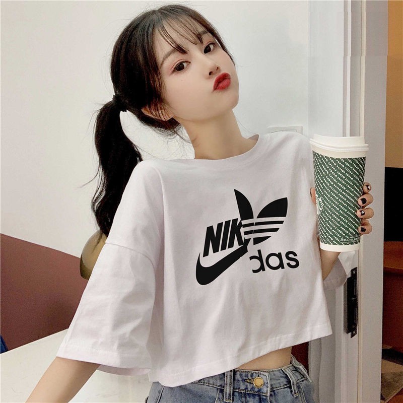 🍒Thời trang của phụ nữ🍒Mẫu quần áo thun ngắn tay lửng in sâu phiên bản mới mùa hè 2021 của Hàn Quốc cho bạn gái
