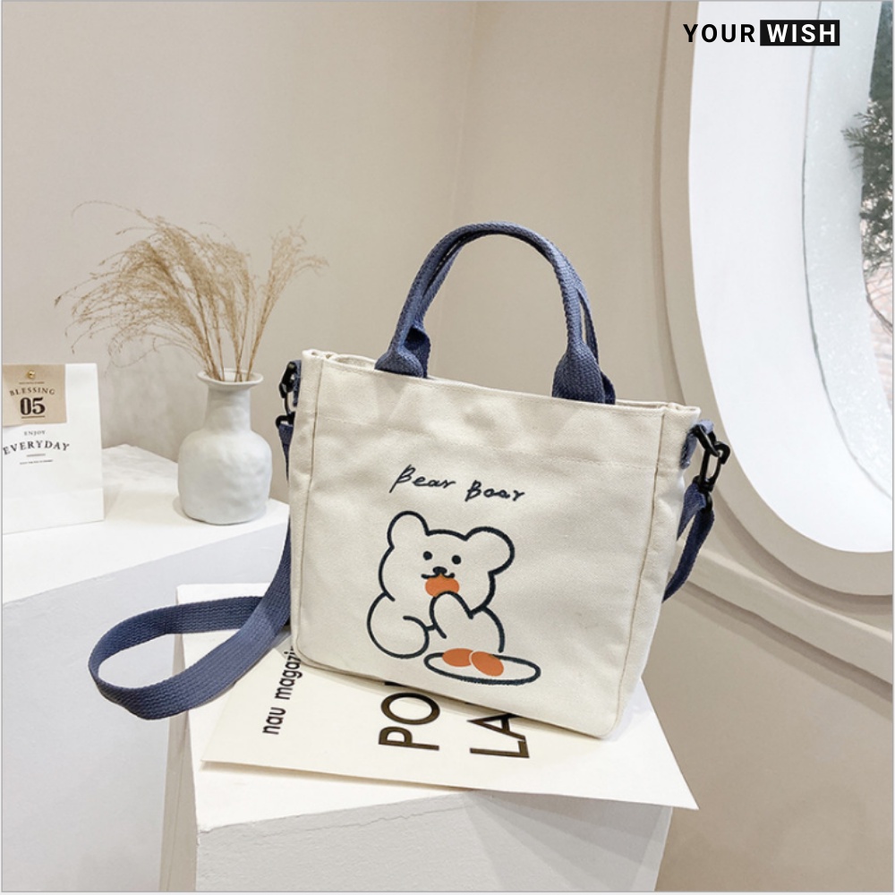 Túi Tote Đeo Chéo Vải Canvas Nữ Nhỏ Gọn nhân vật cute Phong Cách Hàn Quốc MD9003