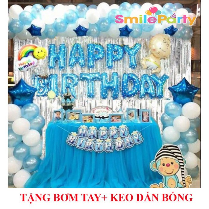 Combo Trang Trí Sinh Nhật 2 Rèm Kim Tuyến, Bóng Chữ Happy Birthday và 50 bóng tròn (Tặng bơm+Keo dán) . .