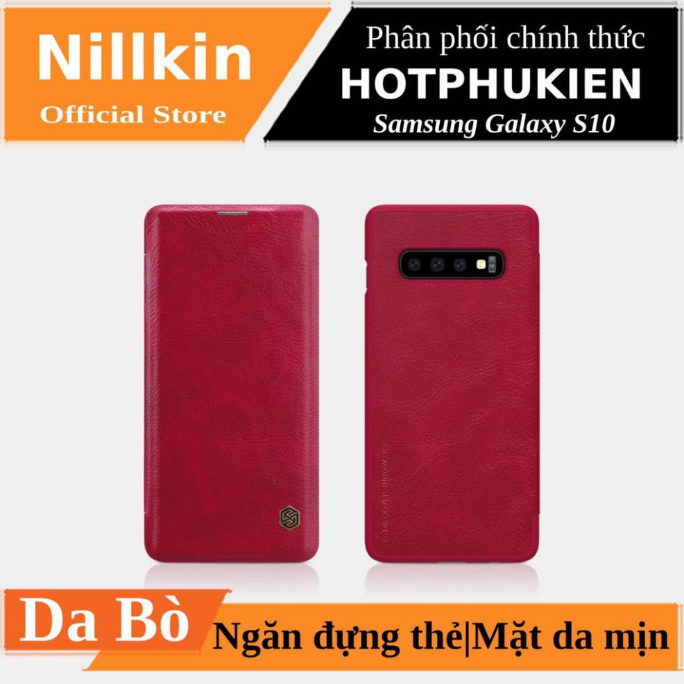 Bao Da Da Bò Cho Samsung Galaxy S10 hiệu Nillkin Qin Có Ngăn Đựng Thẻ - Hàng Chính Hãng