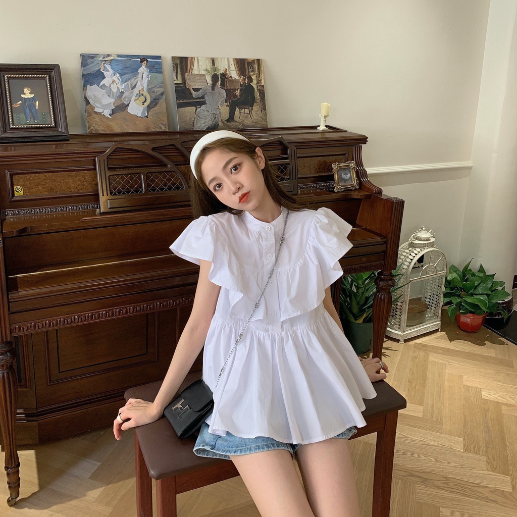 Áo sơ mi cổ trụ tay bèo
