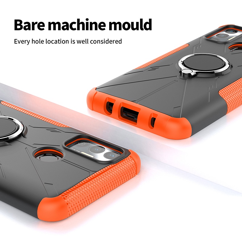 Tecno Spark 7 / Spark 7T Luxury Hybrid Armor Vỏ Điện Thoại Chống Sốc Xe Từ Tính Giá Đỡ Nhẫn Đứng