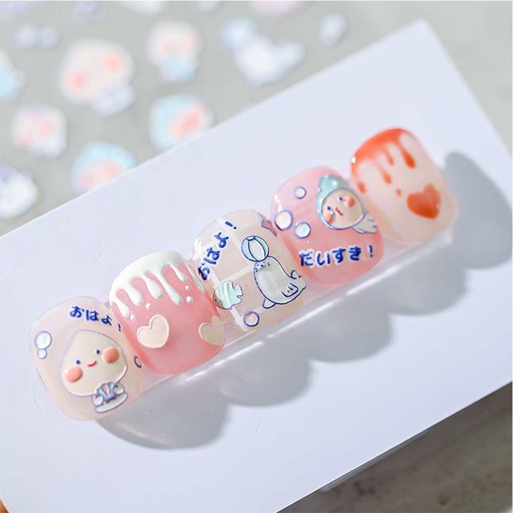 Miếng Dán Trang Trí Móng Tay Tự Dính Họa Tiết Dâu Tây Hoạt Hình 5D Dễ Thương DIY