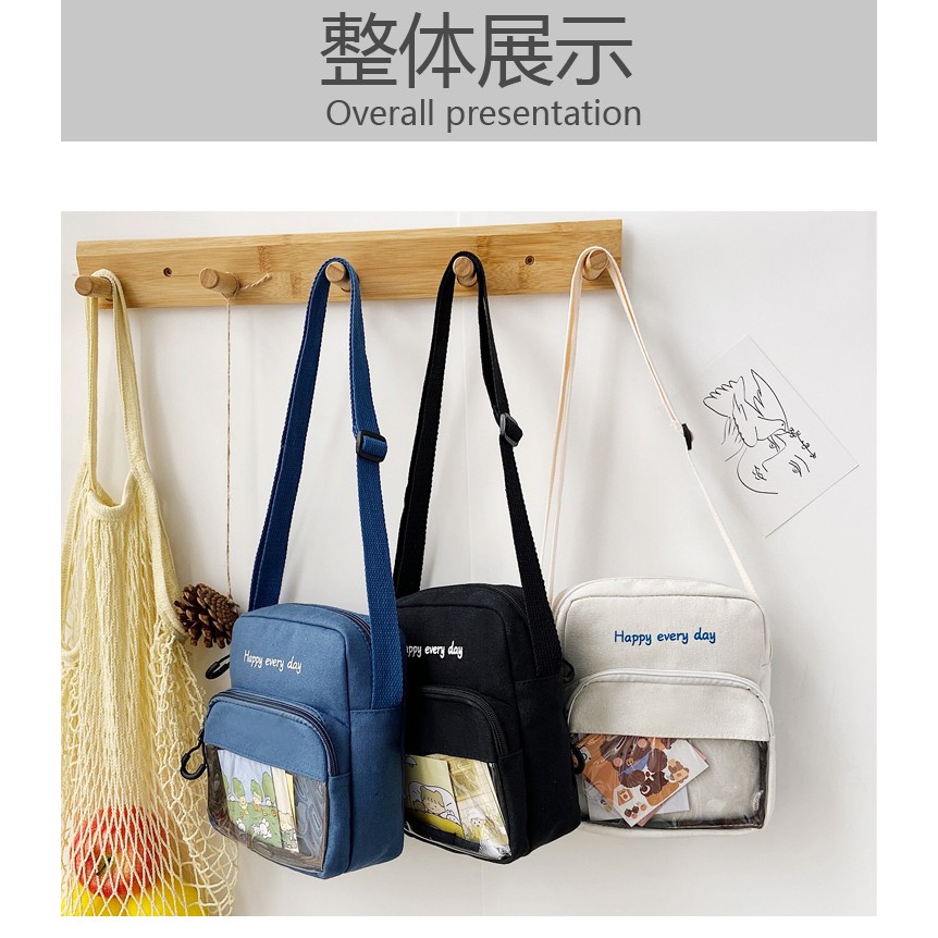 Túi Vải Canvas Đeo Chéo Phong Cách Hàn Quốc Xinh Xắn Dành Cho Nữ (không kèm gấu)
