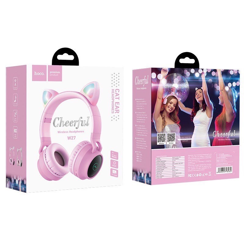 ✔XẢ KHO✔TAI NGHE CHỤP TAI BLUETOOTH KHÔNG DÂY SIÊU CUTE-Headphone Tai Mèo phát sáng V5.0 Hoco W27 có mic-hàng chính hãng | BigBuy360 - bigbuy360.vn