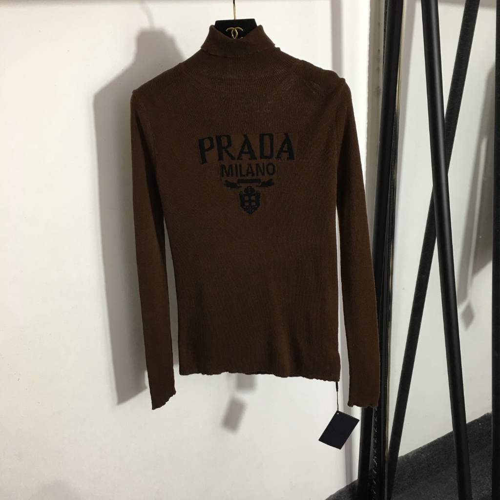 Áo len nữ dài tay Prada hoạ tiết chữ thương hiệu thời thượng