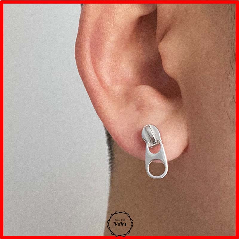 Bông tai bạc nam kiểu ngầu Zipper – khuyên tai bạc ViVi_Gift