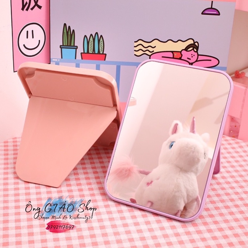 [Tặng Sticker] Gương để bàn trang điểm gấp gọn Hàn Quốc HOMYnaco xinh xắn dễ thương Nhựa Dễ Thương