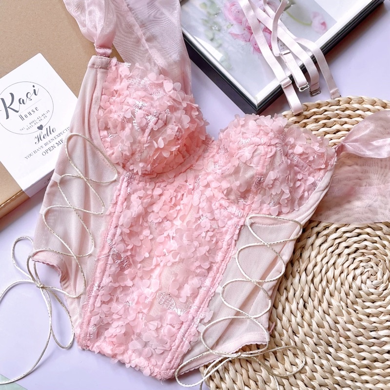 Áo lót nội y corset thiết kế ren hoa tả thực cao cấp