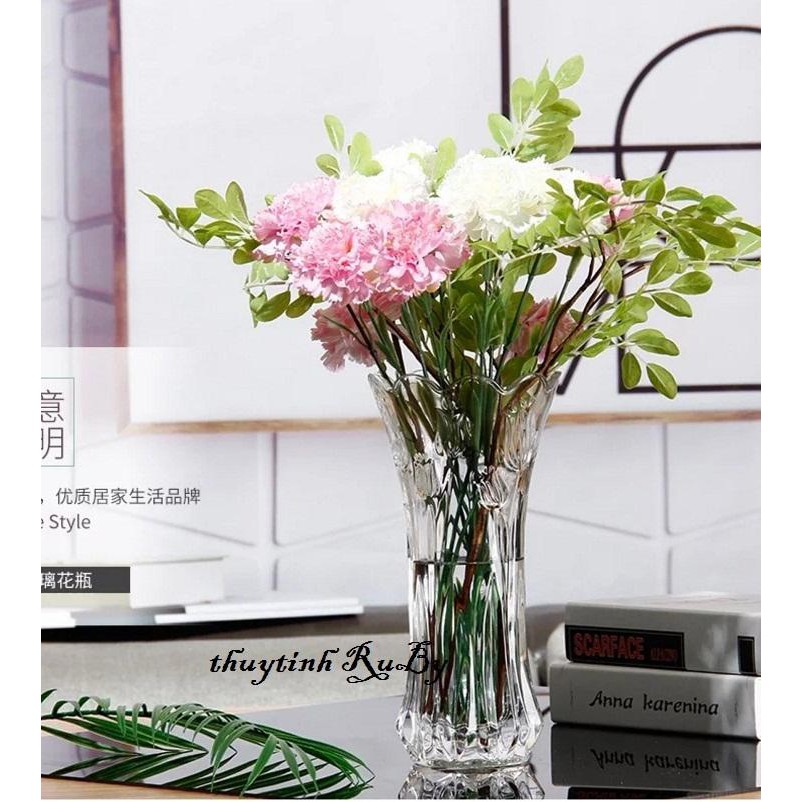 BÌNH HOA THỦY TINH TRANG TRÍ 25cm - LỌ HOA, BÌNH BÔNG THỦY TINH (Họa tiết ngẫu nhiên)