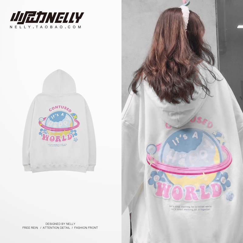 [FREESHIP](CÓ SẴN) HÀNG CHÍNH HÃNG áo nỉ NELLYHEYBIG unisex,HOODIE dáng rộng hoạ tiết cầu vòng mã THWY1514.