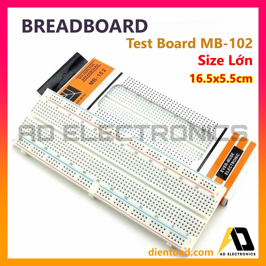 Breadboard - Test board MB-102 Cỡ Lớn 16.5x5.5cm Loại Tốt (Board test mạch, test linh kiện...)