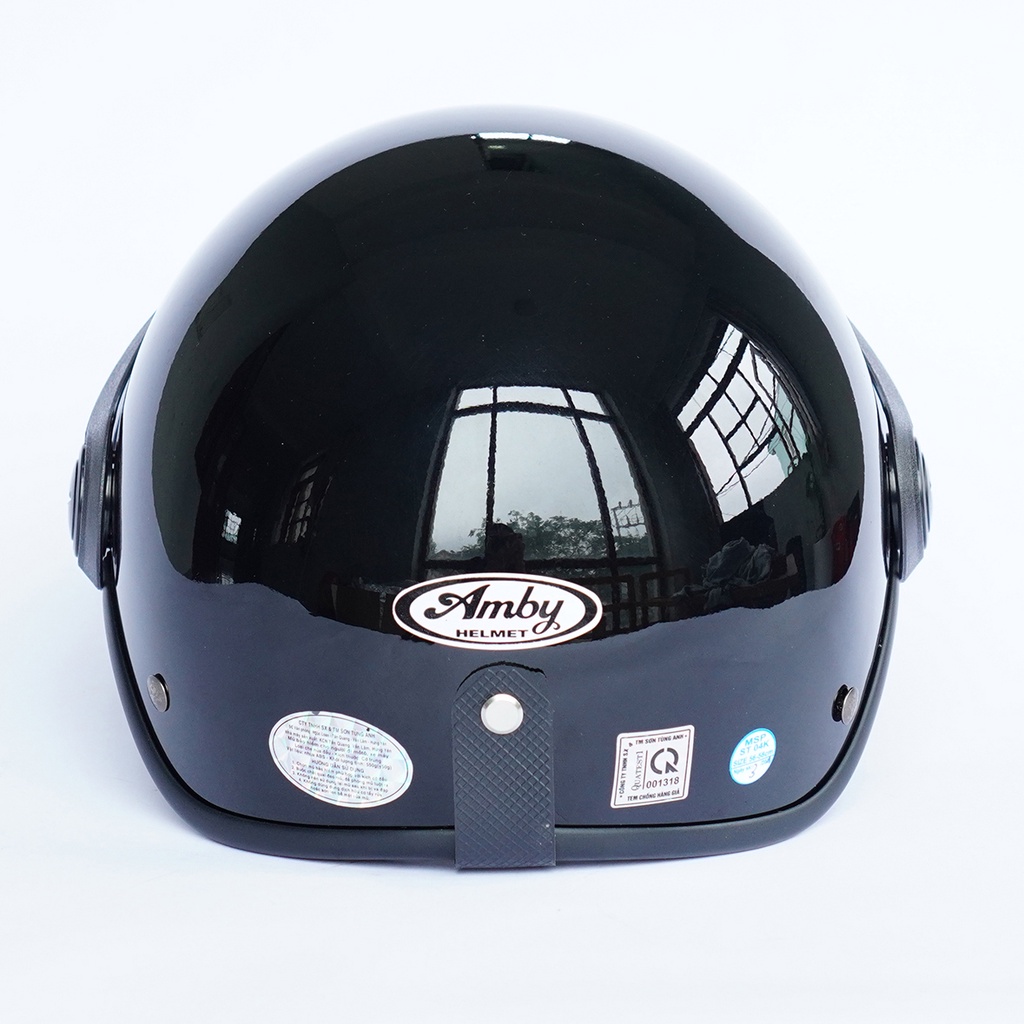 Mũ Bảo Hiểm Nửa Đầu Amby Helmet ST05, có kính che nửa mặt, kiểu dáng thời trang, khóa nhựa bền chắc - Đen Bóng