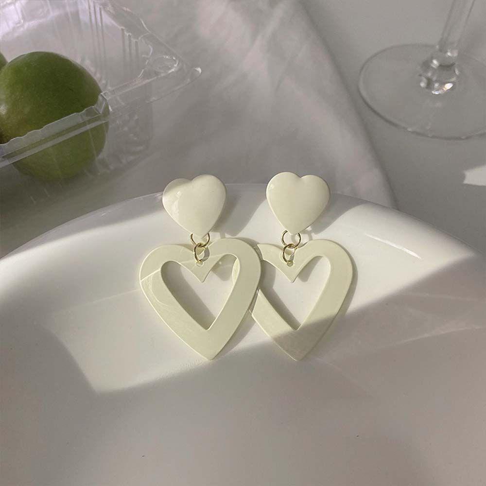 Bông Tai Dáng Dài Hình Trái Tim Phong Cách Retro Thanh Lịch Cho Nữ