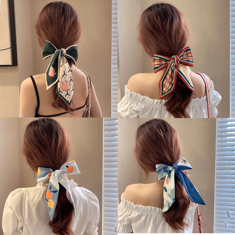 Băng Đô Vải Satin Dáng Dài Thắt Nơ Kiểu Vintage Pháp Dễ Thương