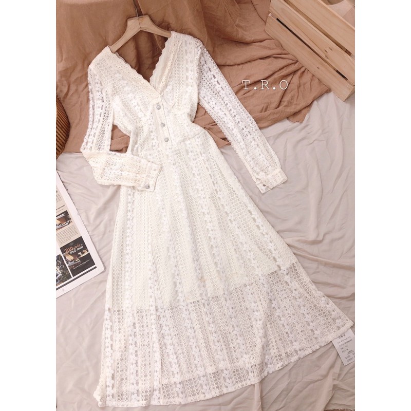 váy ren thiết kế cao cấp cổ V viền ren VRS012142 | BigBuy360 - bigbuy360.vn