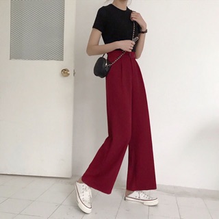 Quần suông cullote dài cạp cao ống rộng đỏ/đen