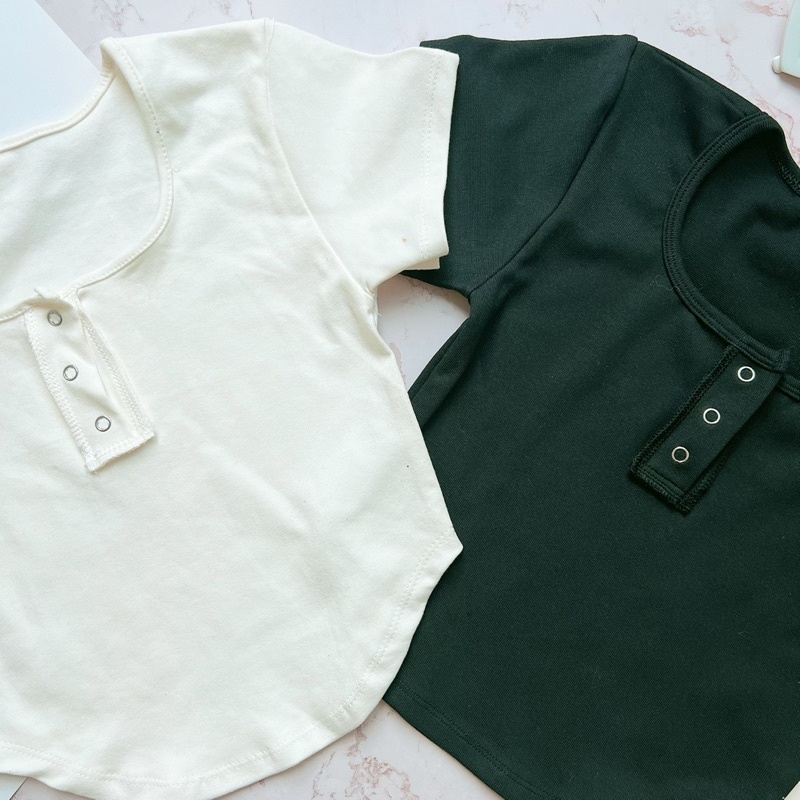 [Ảnh thật] Áo Croptop Borip Cúc Bấm Vạt Bầu A5245