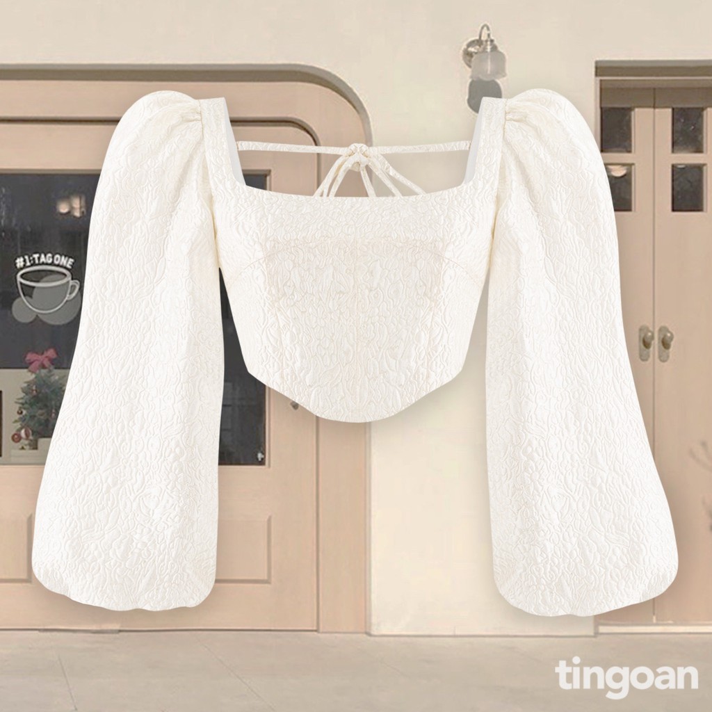 [Mã WABRTET22 giảm 10% đơn 250K] Áo croptop tay bồng dài chun lưng co giãn trắng tingoan RAPUNZEL TOP/WH