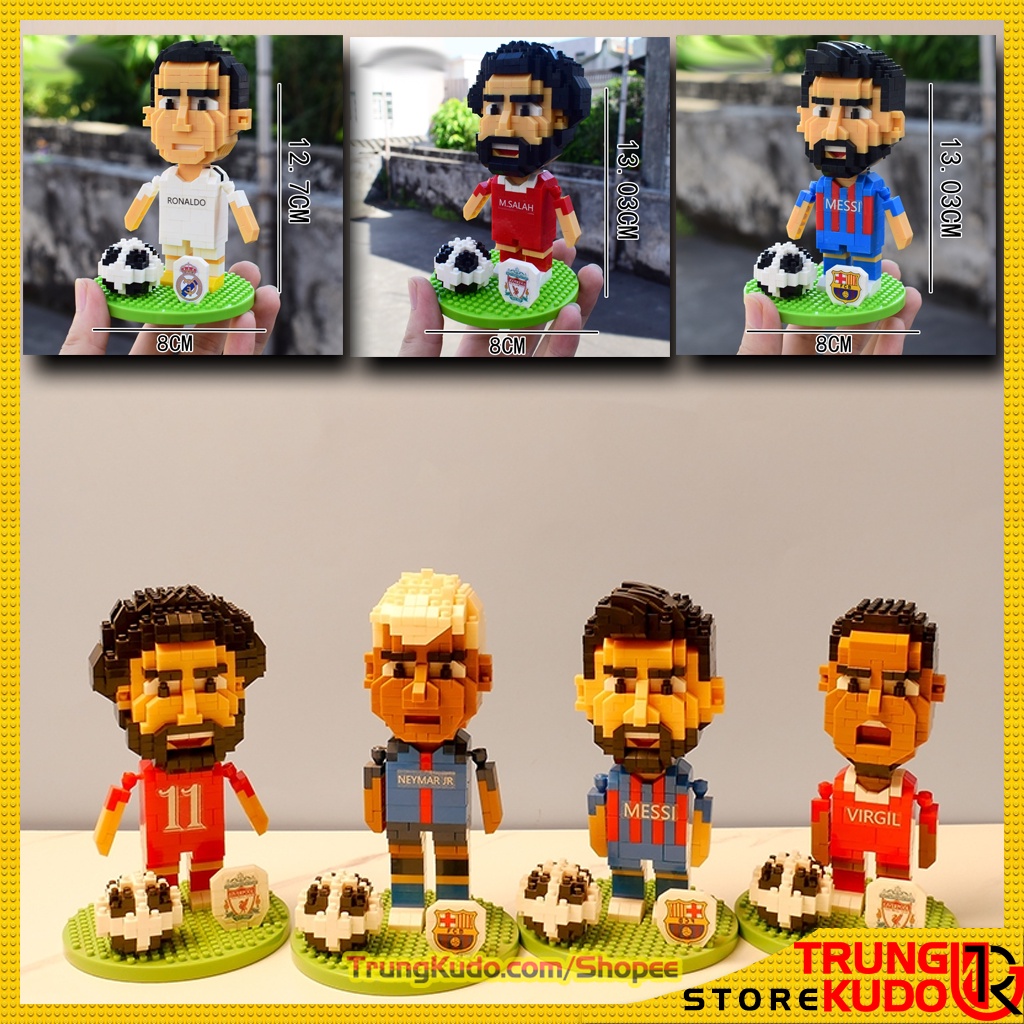 Mô hình Ronaldo Messi và các siêu sao bóng đá dạng Đồ chơi xếp hình Neymar, Van Dijk, Salah làm quà tặng, đồ decor