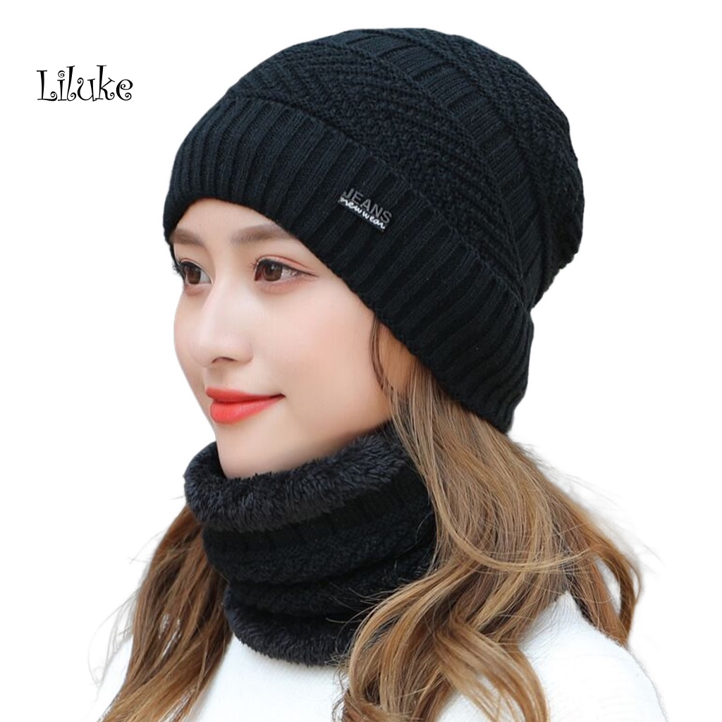 Bộ 2 Mũ Beanie Kèm Khăn Choàng Cổ Giữ Ấm Thời Trang
