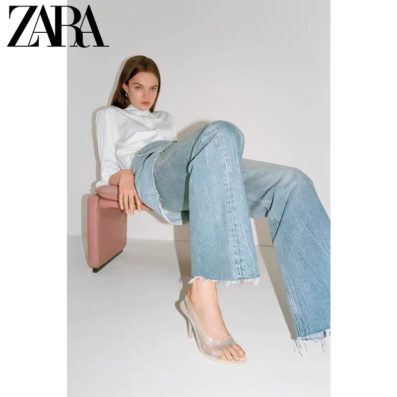 Zara Xăng đan Cao Gót Bằng Nhựa Màu Be Sáng Phong Cách Pháp Thời Trang Mùa Hè Cho Nữ