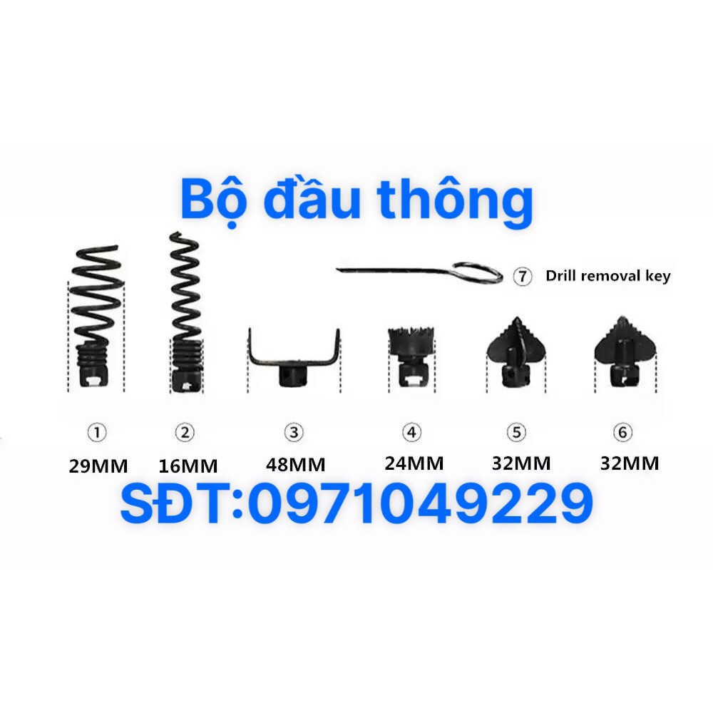 Dây thông tắc đường ống đường kính 16mm dùng tay quay dài 12m bao gầm 6 đàu thông và 1 tay quay