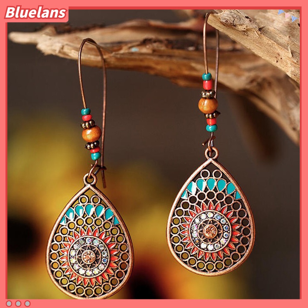 Hoa tai dáng dài đính hạt chất liệu hợp kim không gỉ thời trang cho nữ