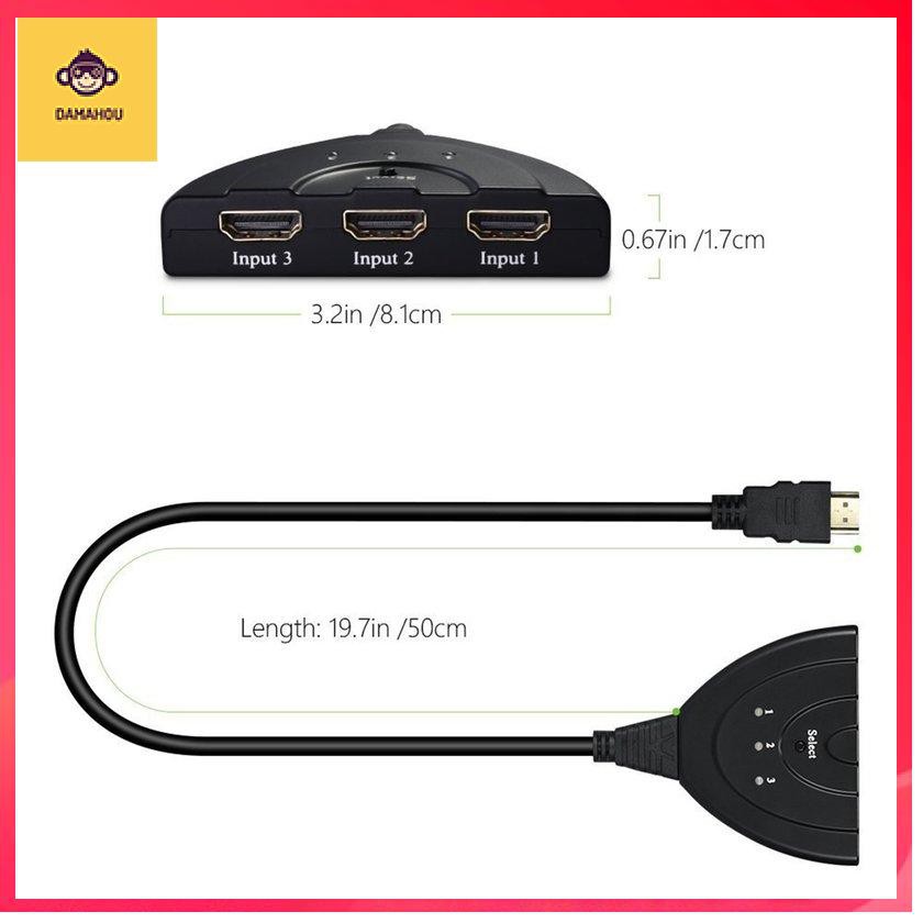 3 cổng HDMI In và 1 HDMI Out Full HD 1080P HDMI Switch Display 3D