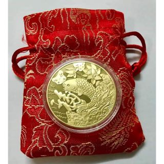 Medal Cá Chép Phong Thủy May Mắn Tặng Kèm Túi Gấm Đỏ