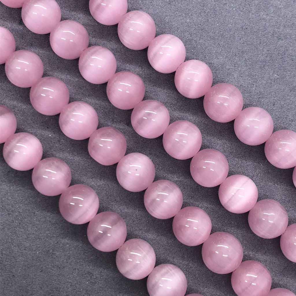 Hạt cườm mắt mèo màu hồng dạng tròn tự nhiên 4-12cm tự làm vòng đeo tay