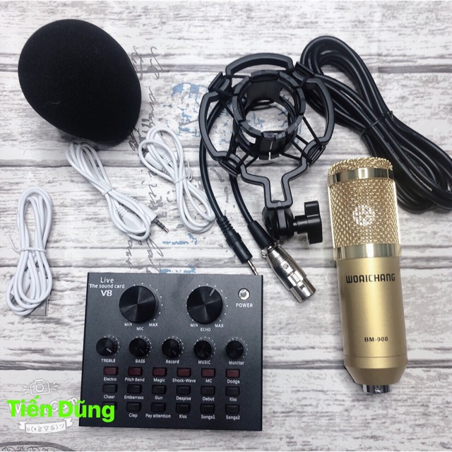 Bộ thu âm bm900 Sound card v8 tiếng anh có auto-tune- Bộ live stream là đã có thể thu âm livestream