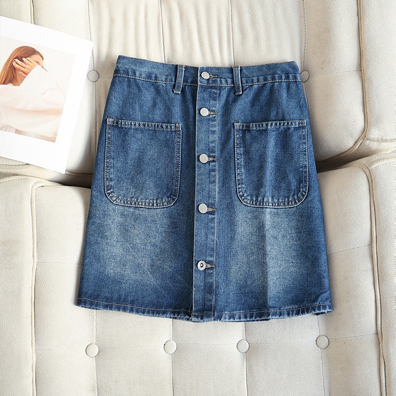 CHÂN VÁY JEAN GÀI NÚT CÓ QUẦN TRONG CO GIÃN 4 CHIỀU MIX CÙNG ÁO PHỐI CỔ REN  CHE KHUYẾT ĐIỂM EO VÀ BỤNG