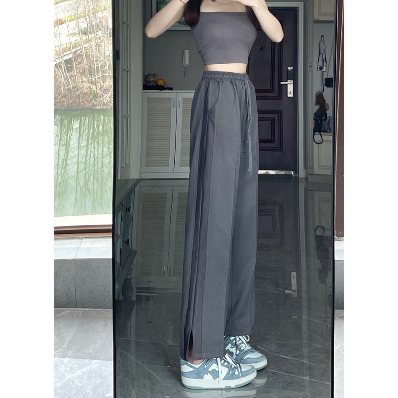 Quần Dài Thể Thao Ống Suông Rộng Xẻ Tà Thời Trang Cho Nữ