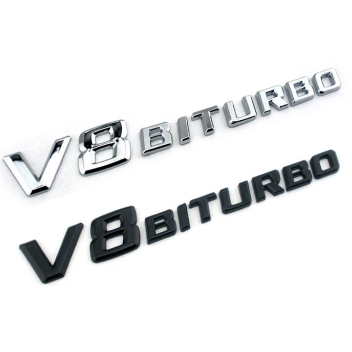Decal tem chữ V8-Biturbo dán hông xe Mercedes mã V8BT - 1 hàng chữ