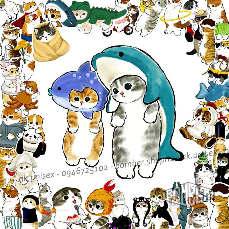 Combo Sticker chủ đề Mèo Cute  giấy decal trang trí