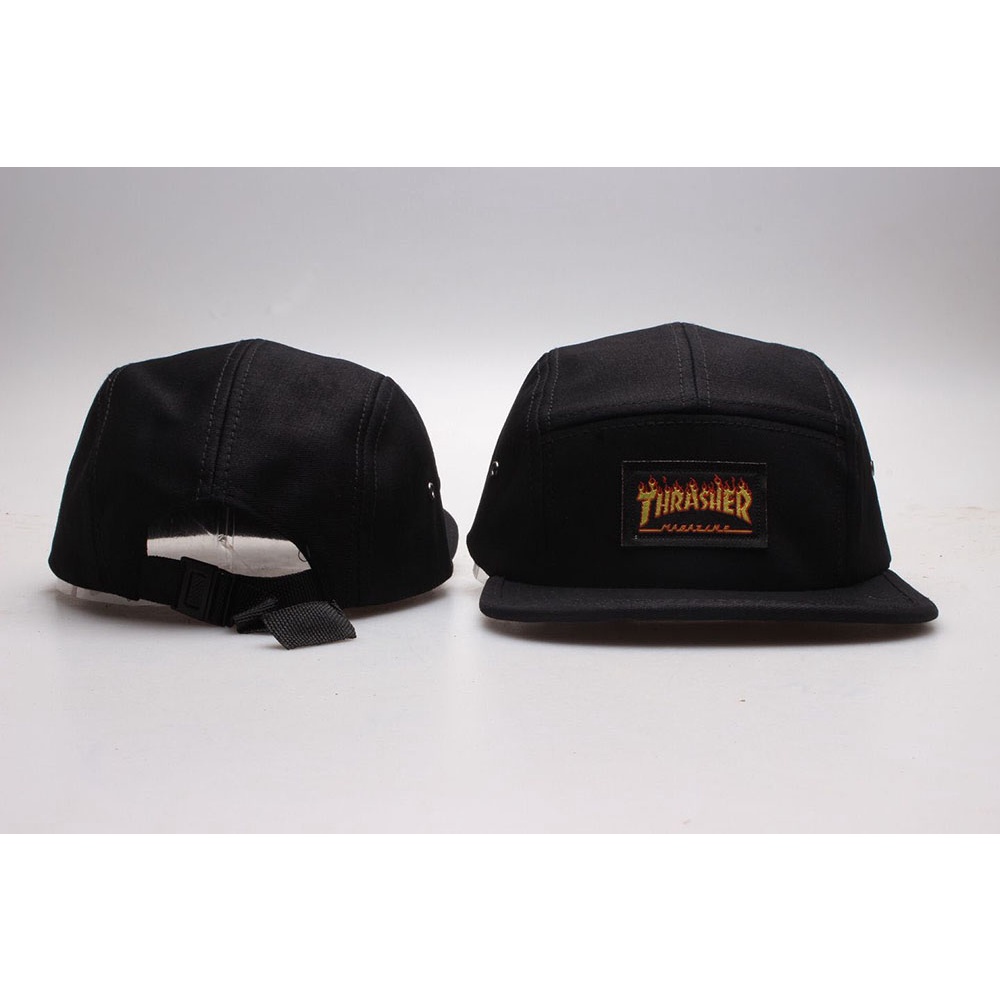 Thrasher Flames Logo 5 Panel Cap Đen