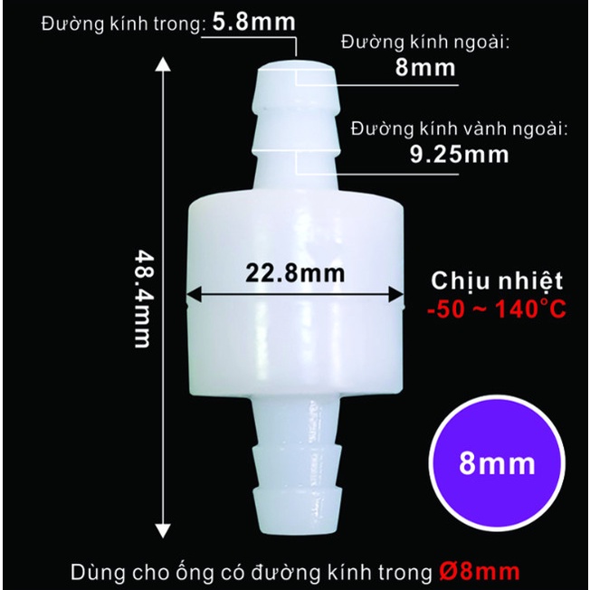 Van 1 chiều, vòi chống nhiễu 4mm 6mm 8mm 10mm 12mm - Propack