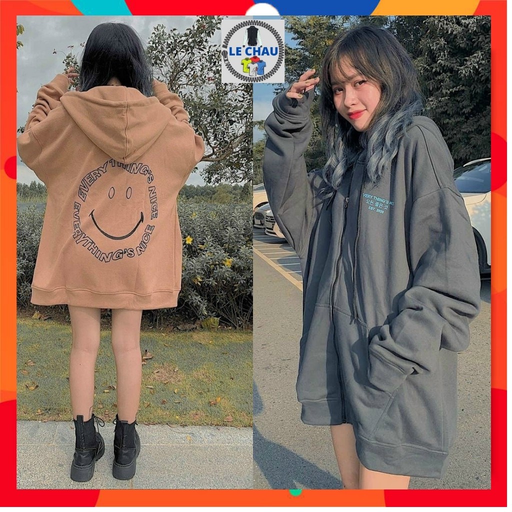 Áo khoác hoodie dây kéo unisex form rộng áo khoác nỉ ulzzang chống nắng street style LECHAU AKN07 cao cấp rẻ đẹp