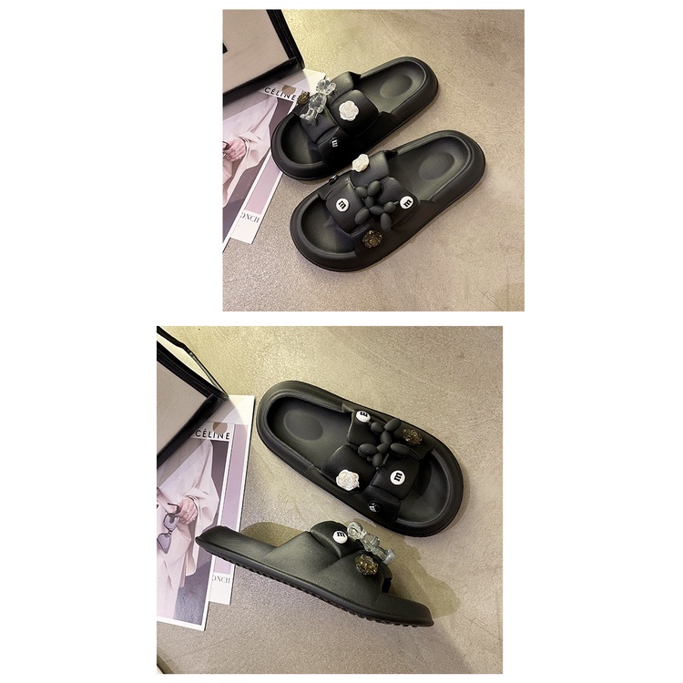 Dép bánh mì Chao sticker hoa hươu đen trắng.