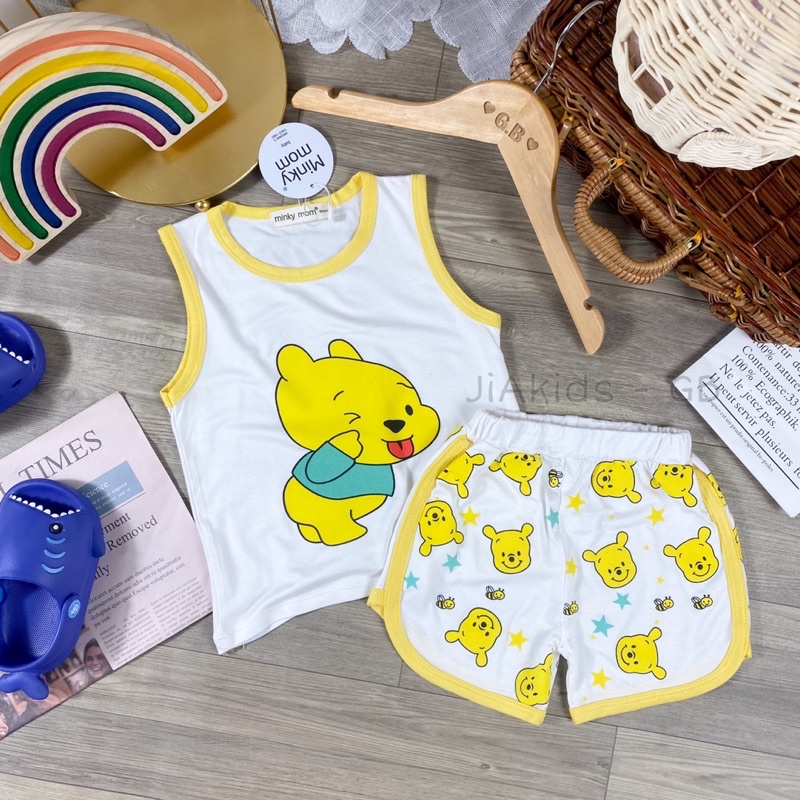 BLIN22 ba lỗ thun lạnh quần ngắn minkymom nền trắng in hình doremin Shin corgi cho trẻ 8kg đến 25kg