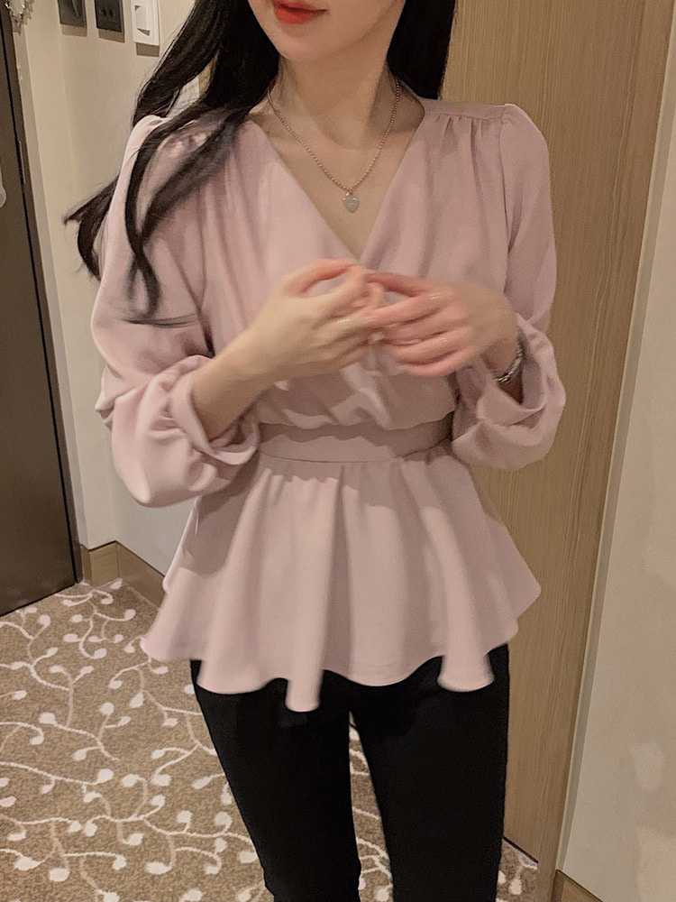 Áo chiffon SUXI tay dài cổ chữ V thanh lịch cho nữ