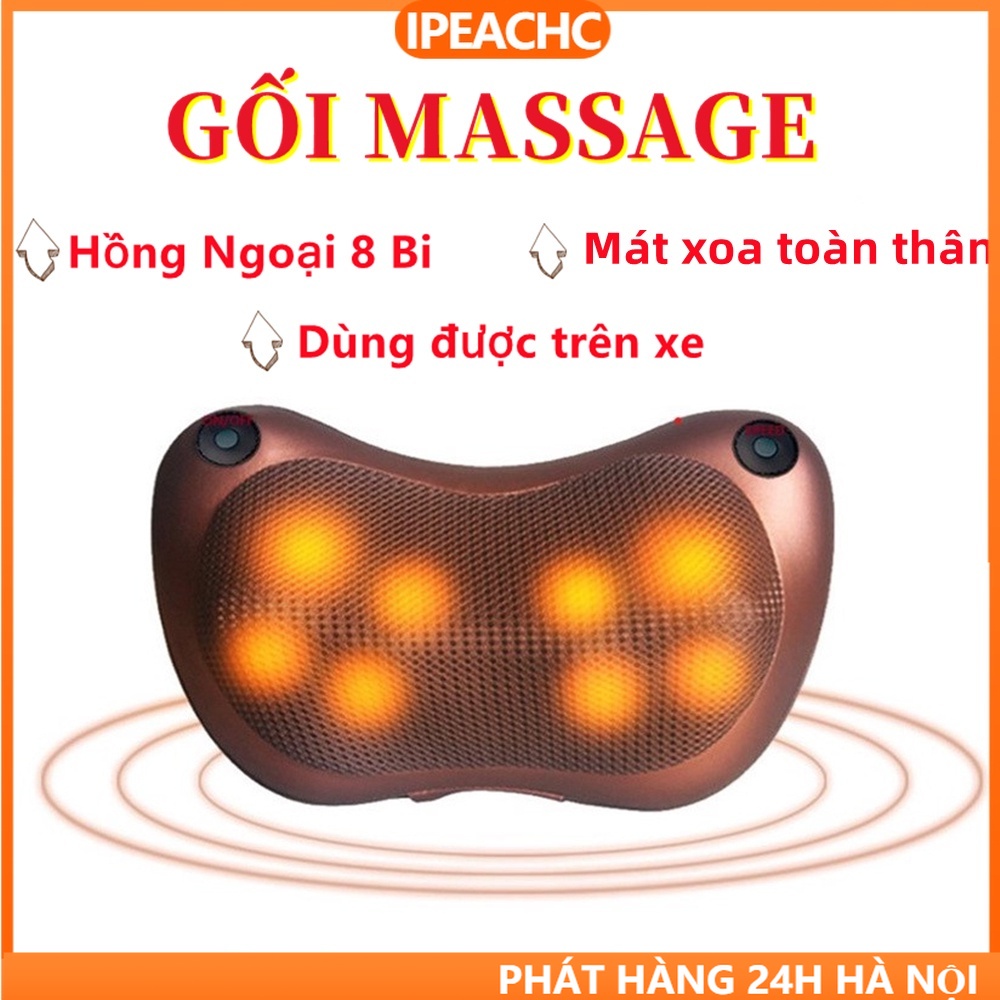 Gối massage hồng ngoại 8 bi cao cấp, gối massage đa chức năng chính hãng