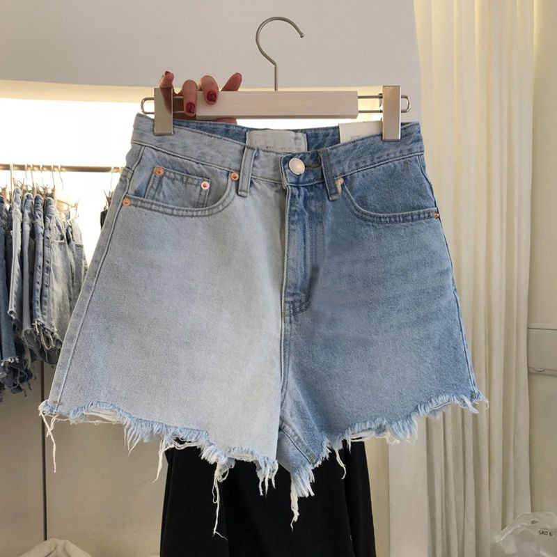 Quần short denim lưng cao phối màu sắc đẹp mắt thời trang mùa hè phong cách Hàn Quốc 2021