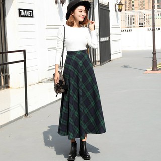 New autumn and winter plaid skirt women's A-line skirt long tweed dress swing skirt